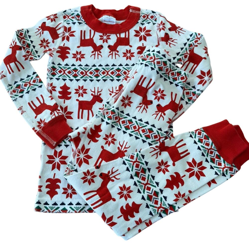 Hanna Andersson Dear Deer Christmas Pajamas Size 5 Reindeer Organic Cotton